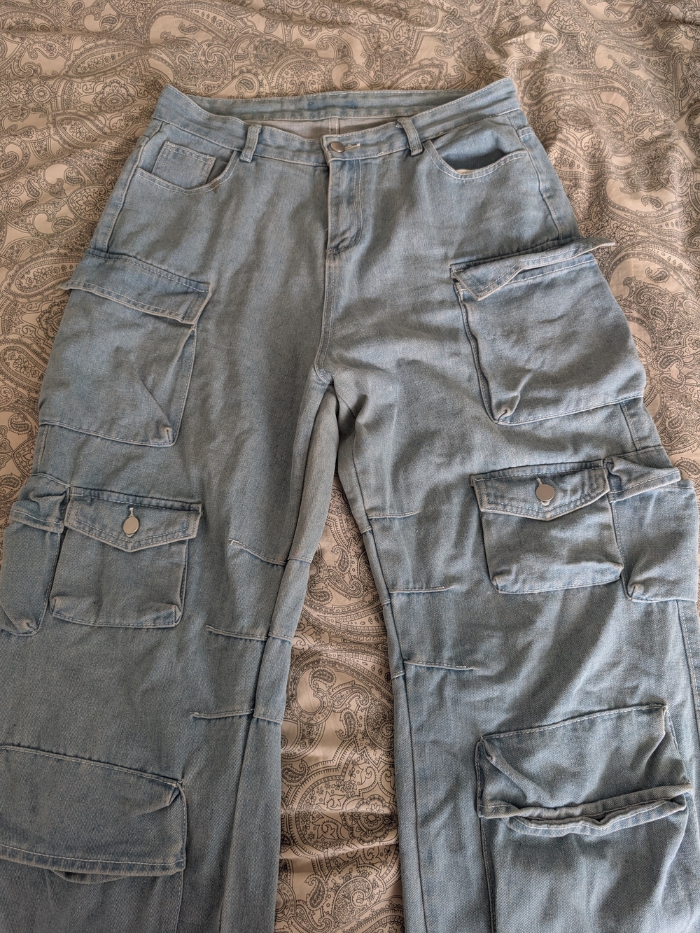 Light Blue Cargo Jeans- Relaxed Utility Style